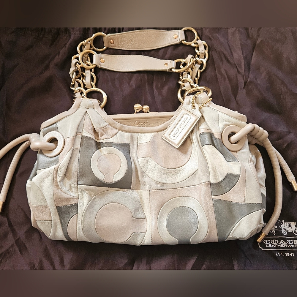Authentic Coach Women's Parker Op Art Pieced Satchel Bag - Style 13481